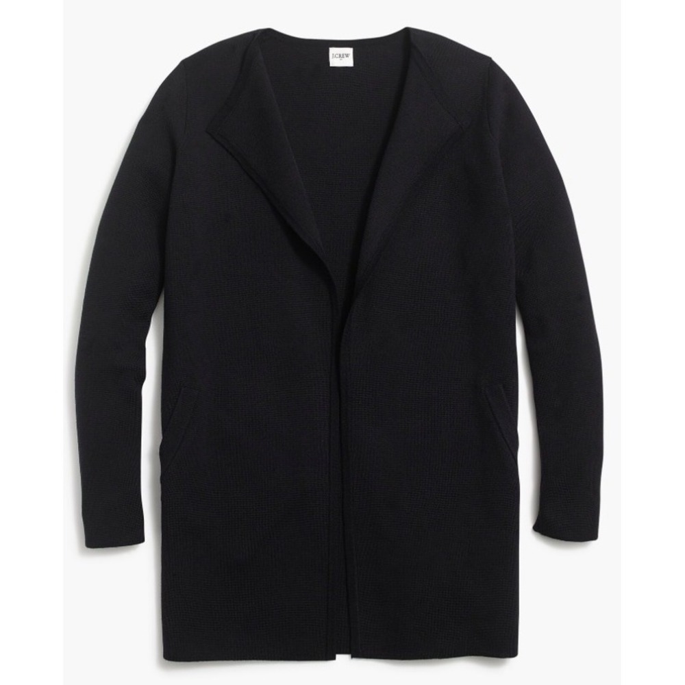 J.Crew Juliette Collarless Blazer Sweater Cardigan Black 100% Cotton Small J6339